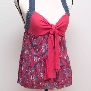 Free People Crochet Trim Tie Front Top